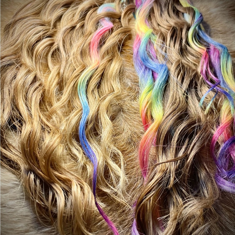 Synthetic Dread Extensions• Brown & rainbow Anna waves with braided middle - Picture 8 of 9